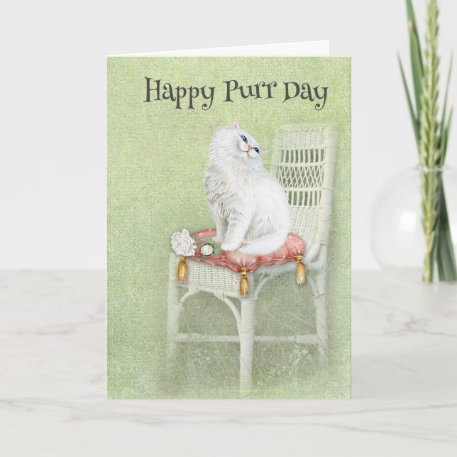 White Persian Birthday Cat  Card (Front)