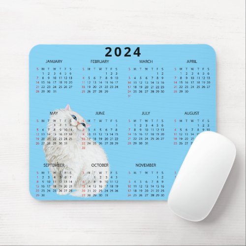 White Persian Cat 2024 Calendar Mouse Pad