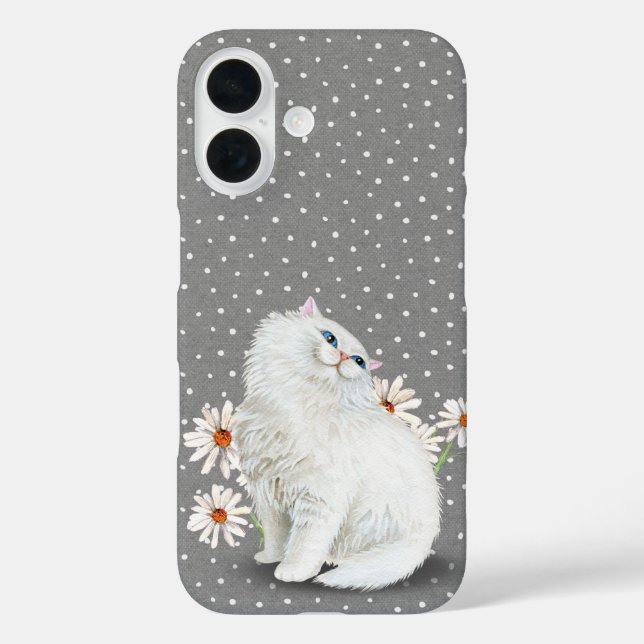 White Persian Cat and Daisies Case-Mate iPhone Case (Back)