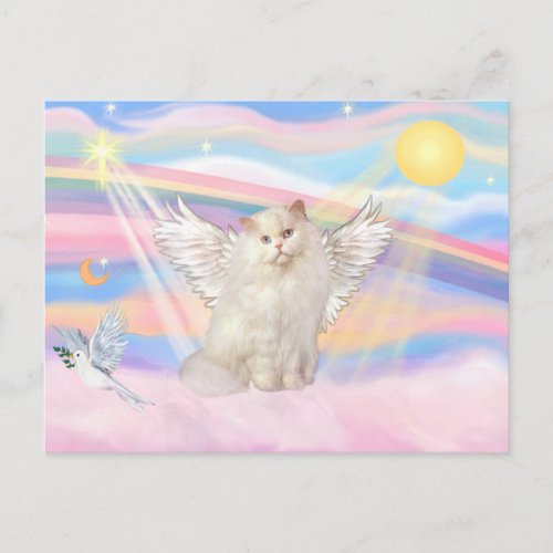 White Persian Cat Angel in Clouds Postcard