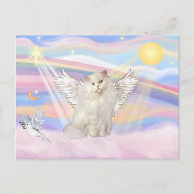 White Persian Cat Angel in Clouds Postcard (Front)