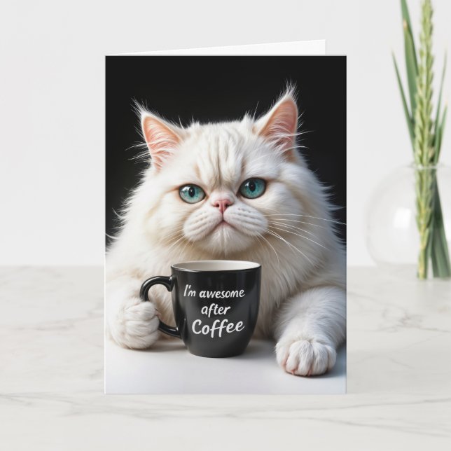 White Persian Cat Birthday Humor Card (Front)