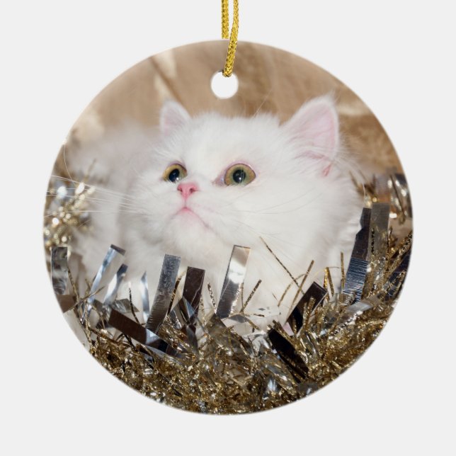 White Persian cat Christmas Ceramic Ornament (Front)