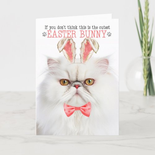 White Persian Cat Cutest Easter Bunny Kitty Puns Holiday Card