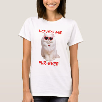 White Persian Cat Heart Heart-Shaped Sunglasses T-Shirt
