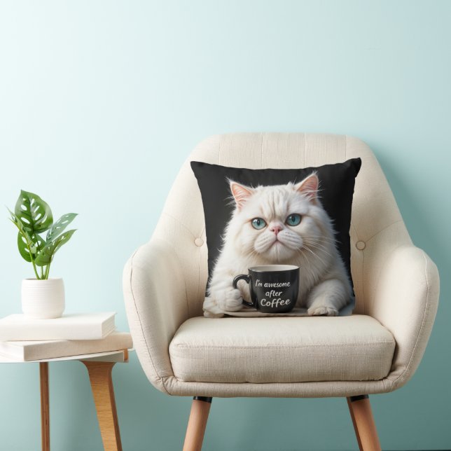 White Persian Cat Humor Throw Pillow (Chair)