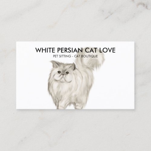 White Persian Cat Illustration Watercolor Business Card