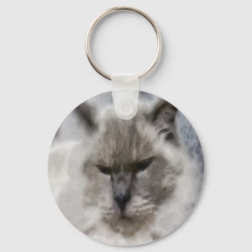 White Persian Cat In Watercolor Keychain