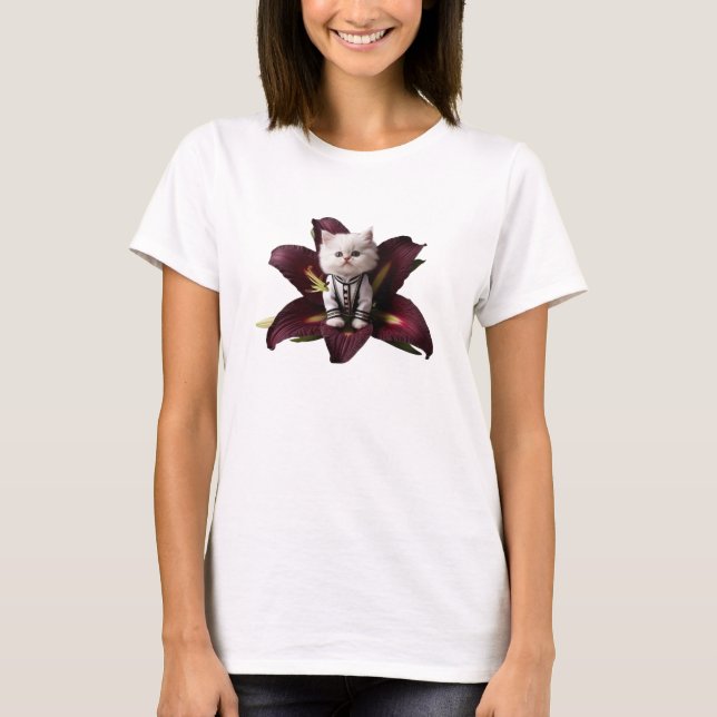 White Persian Cat lily T-Shirt (Front)