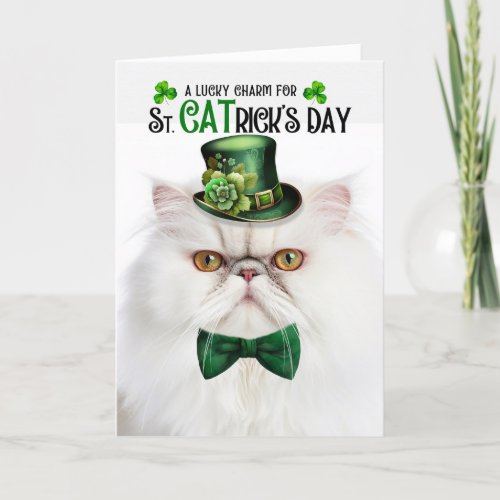 White Persian Cat Lucky Charm St CATricks Day Holiday Card