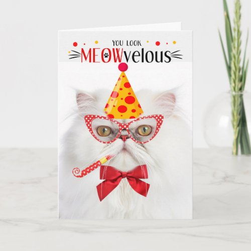 White Persian Cat MEOWvelous Birthday Card