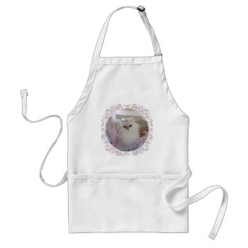 White Persian Cat On A Pink Chair Adult Apron by MaggieRossCats at Zazzle