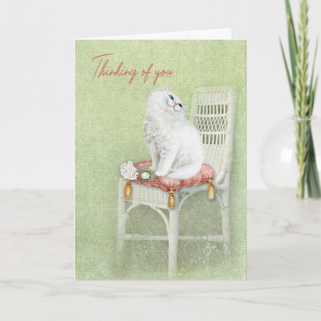 White Persian Cat On Chair Pillow Card (Front)