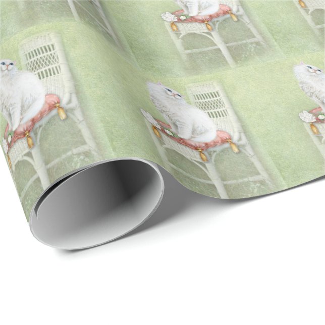 white Persian cat on chair pillow Wrapping Paper (Roll Corner)