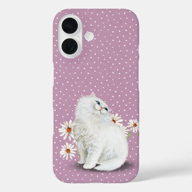 white Persian cat on pink pin dots Case-Mate iPhone Case (Back)