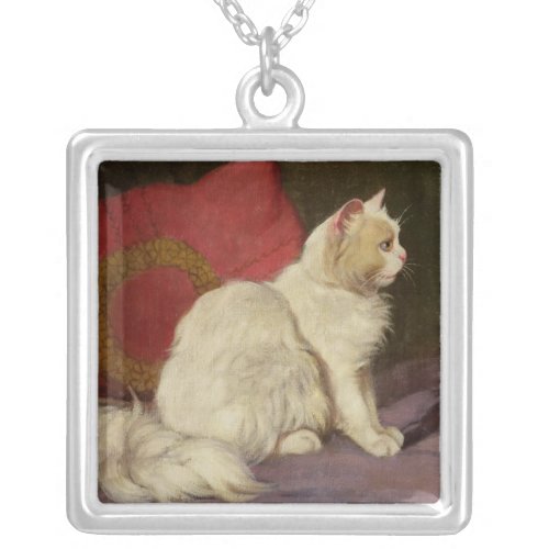 White Persian Cat Silver Plated Necklace