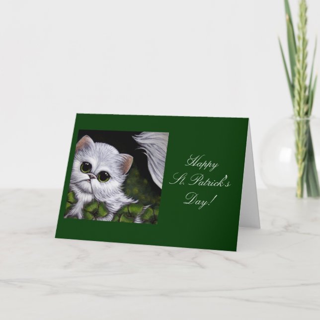 WHITE PERSIAN CAT - ST. PATRICK'S DAY Card (Front)