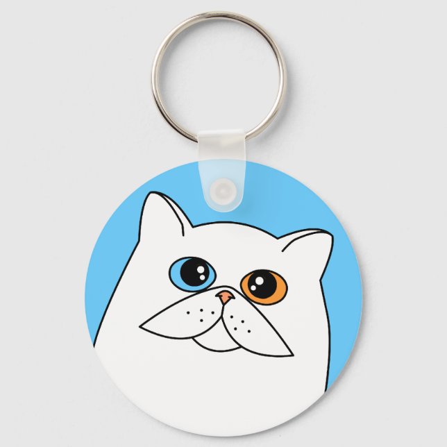 White Persian Cat w/ Odd Eyes Keychain (Front)