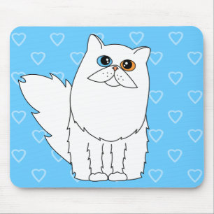 White Persian Cat w/ Odd Eyes Mouse Pad