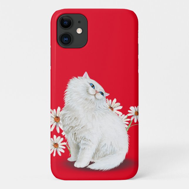 white Persian cat with daisy Case-Mate iPhone Case (Back)