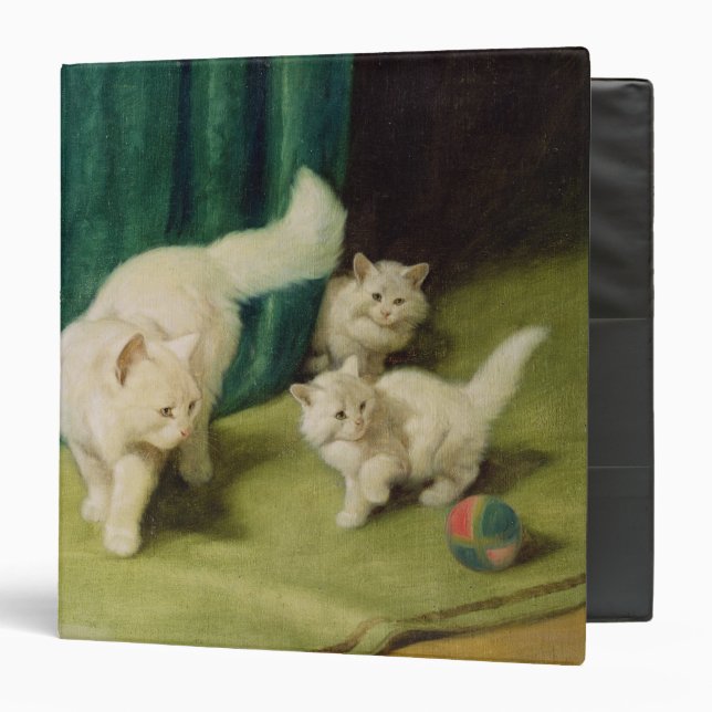 White Persian Cat with Two Kittens 3 Ring Binder (Front/Inside)