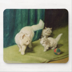White Persian Cat with Two Kittens Mouse Pad