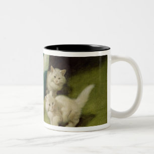 White Persian Cat with Two Kittens Two-Tone Coffee Mug