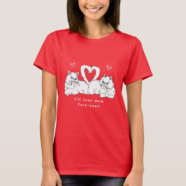 White Persian Cats with Hearts T-Shirt (Front)