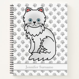 White Persian Cute Cartoon Cat &amp; Custom Text Notebook