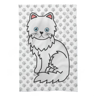 White Persian Cute Cartoon Cat Illustration Kitchen Towel
