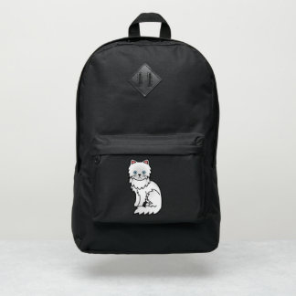 White Persian Cute Cartoon Cat Illustration Port Authority® Backpack
