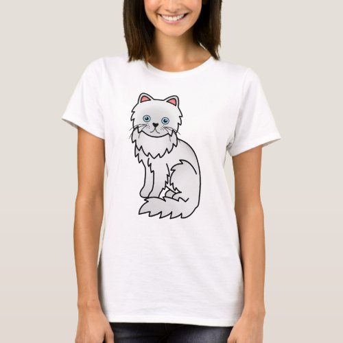 White Persian Cute Cartoon Cat Illustration T_Shirt