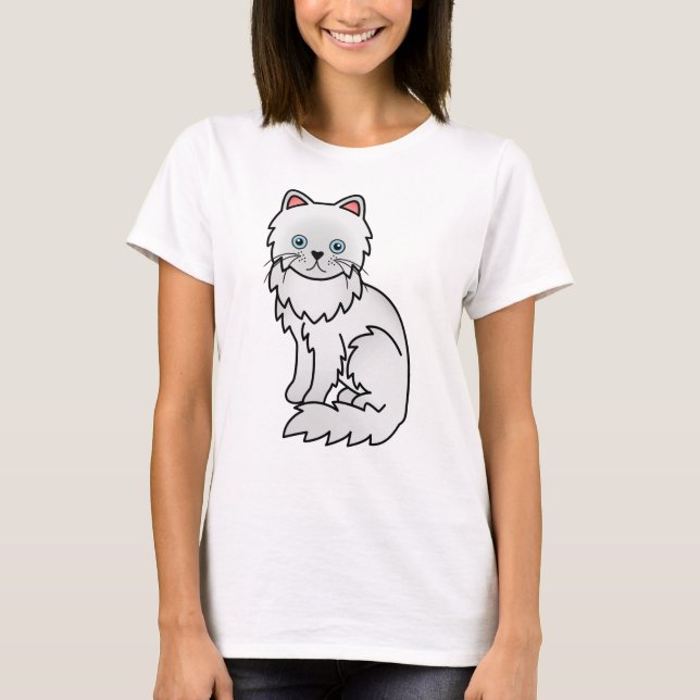 White Persian Cute Cartoon Cat Illustration T-Shirt (Front)