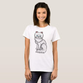 White Persian Cute Cartoon Cat Illustration T-Shirt (Front Full)
