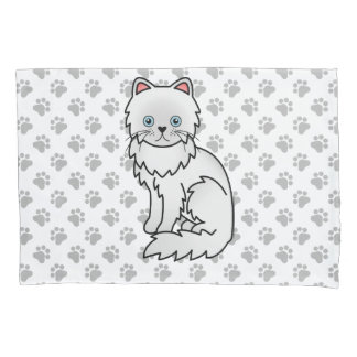 White Persian Cute Cartoon Cat &amp; Paws Pillow Case