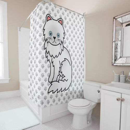 White Persian Cute Cartoon Cat  Paws Shower Curtain