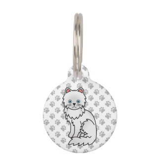 White Persian Cute Cartoon Cat &amp; Pet's Info Pet ID Tag
