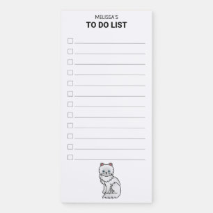 White Persian Cute Cartoon Cat To Do List & Name Magnetic Notepad