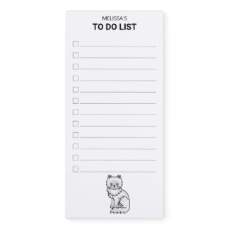 White Persian Cute Cartoon Cat To Do List &amp; Name Magnetic Notepad