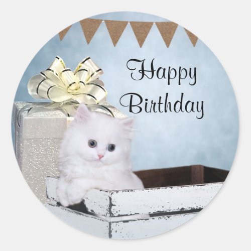 White Persian kitten Birthday Classic Round Sticker