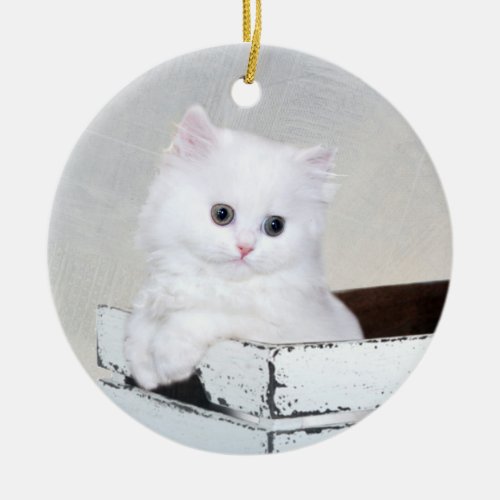 White Persian kitten Ceramic Ornament