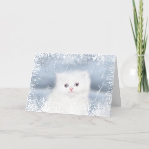 White persian kitten Christmas Holiday Card
