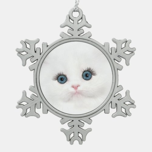 White persian kitten Christmas Snowflake Pewter Christmas Ornament