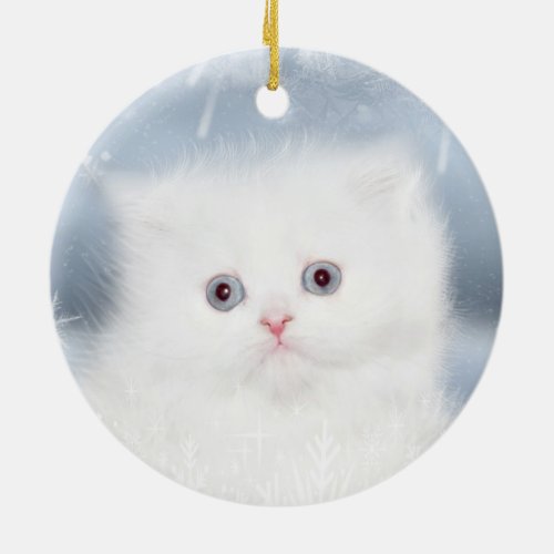 White persian kitten face ceramic ornament