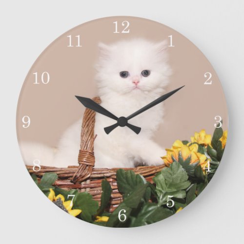 White persian kitten large clock