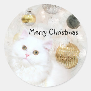 White persian kitty Christmas Classic Round Sticker
