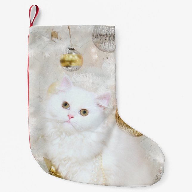 White persian kitty Christmas Small Christmas Stocking (Front)