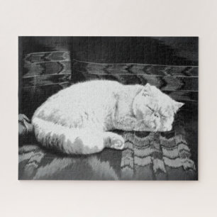 White Persian Sleeping Cat Jigsaw Puzzle