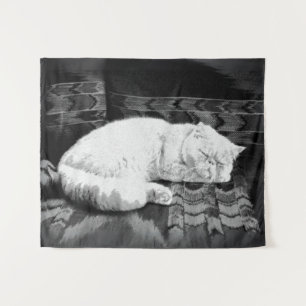 White Persian Sleeping Cat Tapestry
