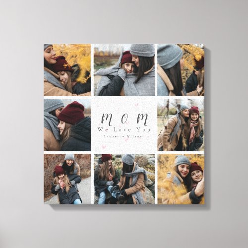 White Personalized 8 Photo Collage Mother Family Canvas Print